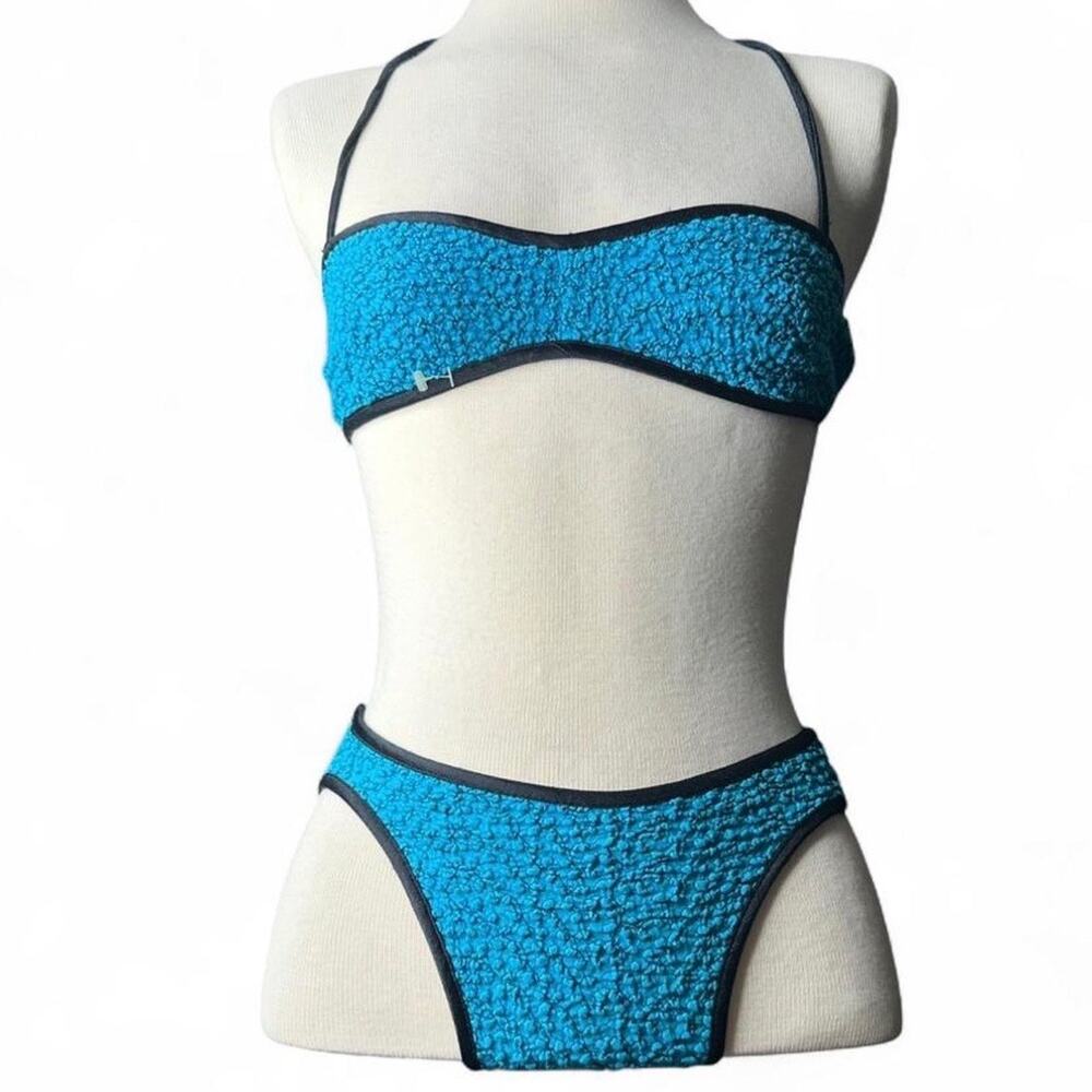 Vintage 80s/90s Bikini Swimwear Gabar Blue quilted Scrunched Women’s Size XS/S